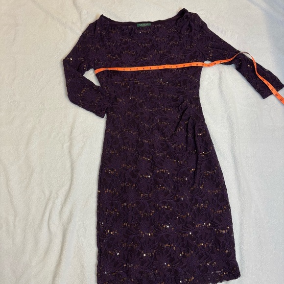 Lauren Ralph Lauren Dark Purple Lace Sequin Cowl-Neck Sheath Dress Sz 8 - Picture 9 of 15